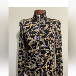 Anatomie stacey black chain link 1/2 zip long sleeve ladies top new
